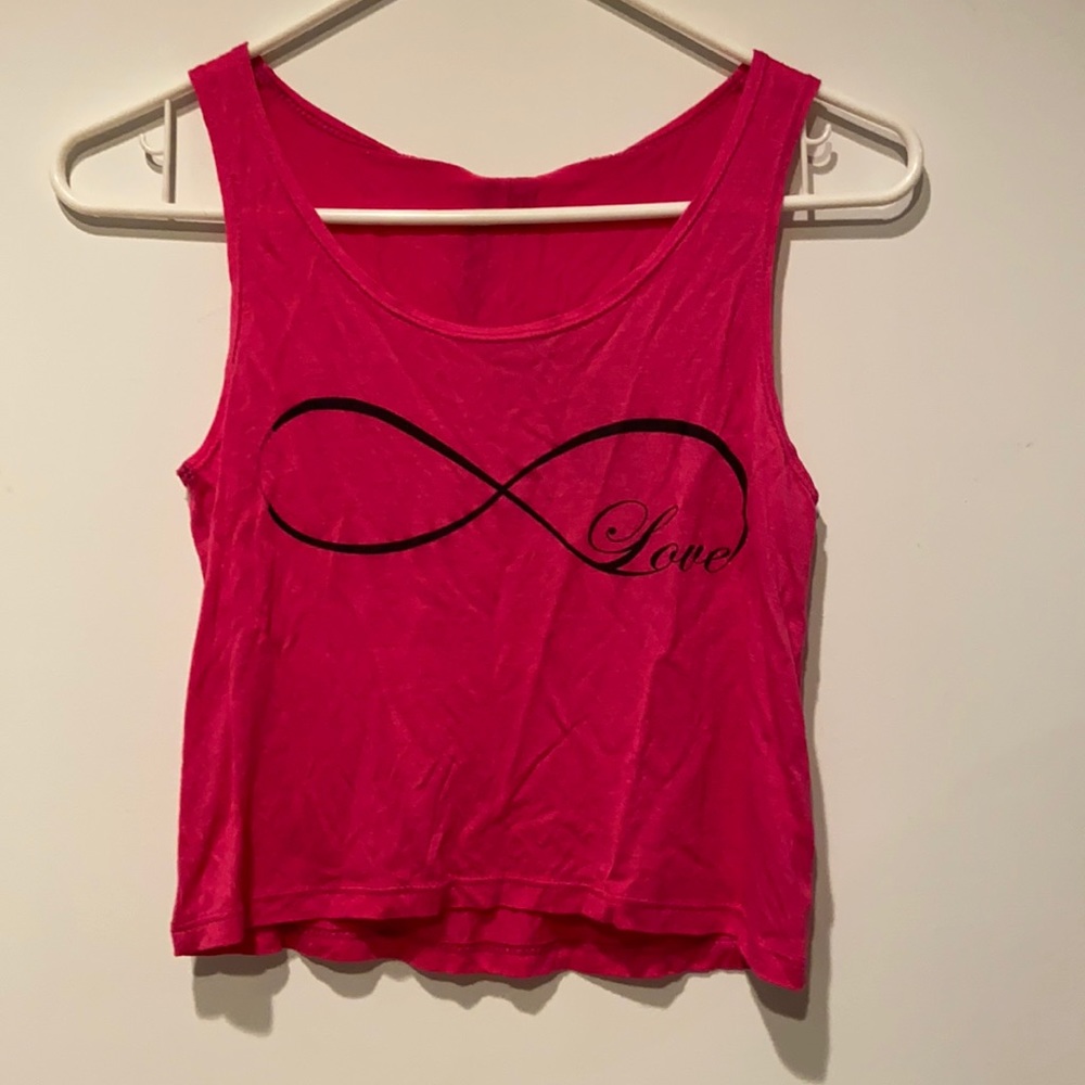 NWT** XS Hot Pink Crop Top “LOVE” within Infinity